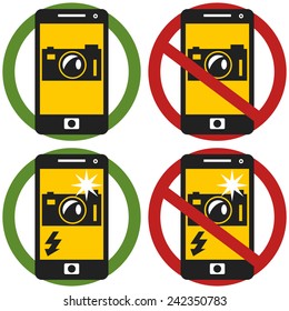 No photos, smart phone camera sign, vector illustration set collection