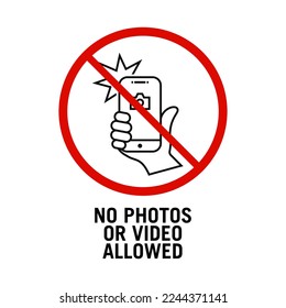 No photos or video allowed sign vector. It is prohibited to take a photo here. A sign prohibiting or restricting taking pictures vector template.