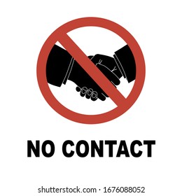 No hay contacto físico.No hay apretón de manos.Infección en las manos.Precauciones y prevención de la enfermedad del coronavirus. Signo de advertencia roja. Ilustración del vector