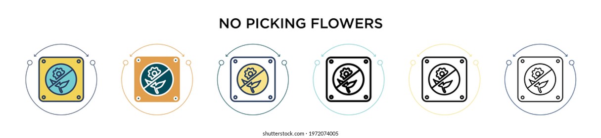 No picking flowers icon in filled, thin line, outline and stroke style. Vector illustration of two colored and black no picking flowers vector icons designs can be used for mobile, ui, web