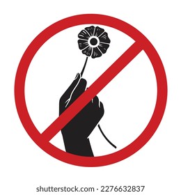 No Picking Flowers Sign On White Background, Vector Illustration.