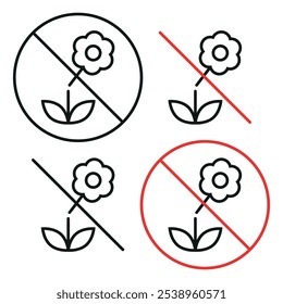 No picking flowers signs editable stroke line icons