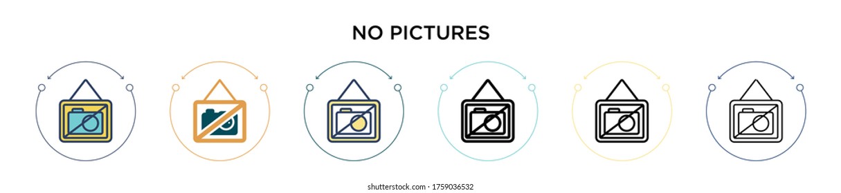 No pictures icon in filled, thin line, outline and stroke style. Vector illustration of two colored and black no pictures vector icons designs can be used for mobile, ui, web