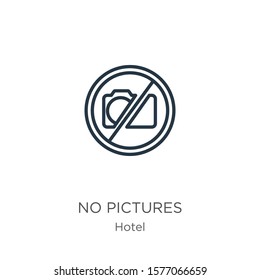 No pictures icon. Thin linear no pictures outline icon isolated on white background from hotel collection. Line vector sign, symbol for web and mobile