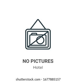 No pictures outline vector icon. Thin line black no pictures icon, flat vector simple element illustration from editable hotel concept isolated stroke on white background