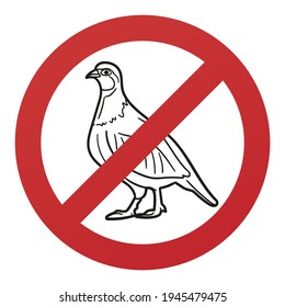 No Pidgeon Symbol Isolated on White Background. Urban Bird Dove Vector Illustration Prohibition Stop Sign.