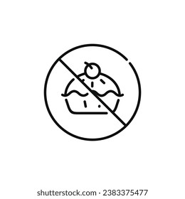 No pie cake allowed line icon sign symbol isolated on white background. No food sign symbol