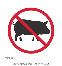 no pig meat sign, pork ban icon, forbiden flat vector illustration