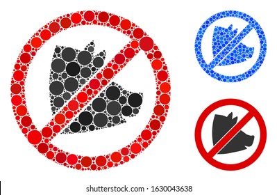 No pig mosaic of small circles in various sizes and color tints, based on no pig icon. Vector small circles are composed into blue illustration. Dotted no pig icon in usual and blue versions.