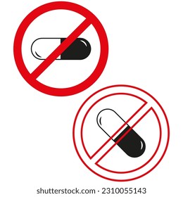 No pill sign. Pill ban. forbidden pills. Vector illustration.