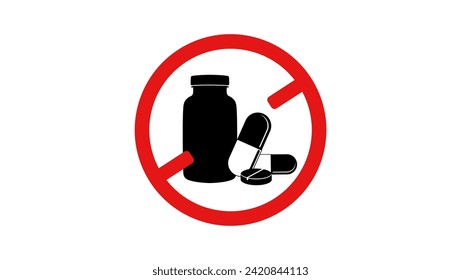 No pill sign, black and red isolated silhouette