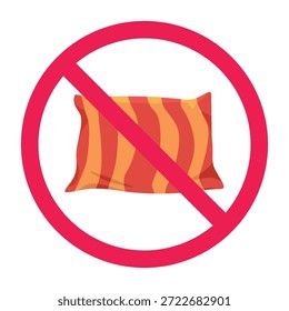 No hay signo de almohada, signo de almohada prohibido, no use el ícono de la almohada, no se permite dormir, símbolo de almohada prohibida, Ilustración vectorial

