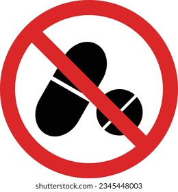 No pills sign . No drugs icon . No Antibiotic icon. Antibiotic forbidden symbol. Vector illustration