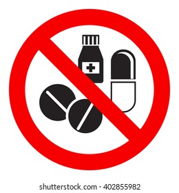 No pills sign, isolated on white background, vector illustration.