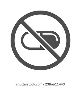 No pills sign in prohibited circle. Drug dosage, vitamin symbol, flat vector illustration.