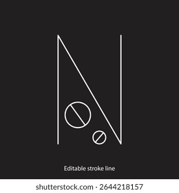 No pills symbol or icon. Vector stock illustration isolated on black background for design template medical, pharmacy, hospital, healthy bio shop concept web and print material. Editable stroke line. 