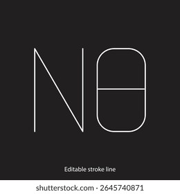 No pills symbol or icon. Vector stock illustration isolated on black background for design template medical, pharmacy, hospital, healthy bio shop concept web and print material. Editable stroke line. 