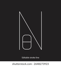 No pills symbol or icon. Vector stock illustration isolated on black background for design template medical, pharmacy, hospital, healthy bio shop concept web and print material. Editable stroke line. 