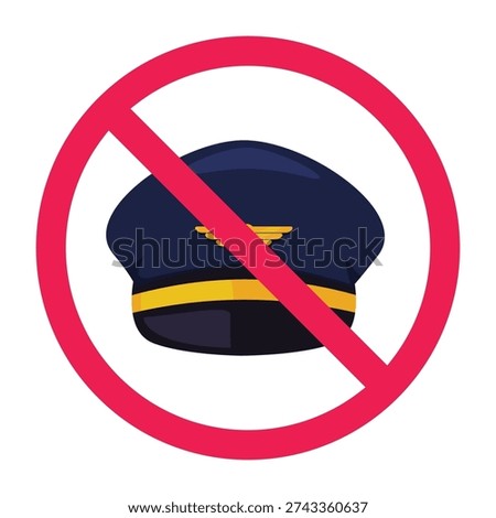 No pilot or captain hat sign, prohibited authority symbol vector illustration