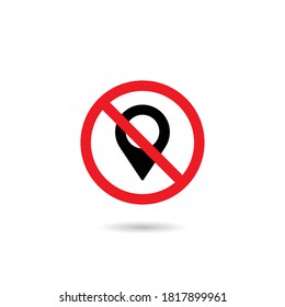 No pin icon. No location pin icon. Geolocation prohibition icon. Vector illustration icon.