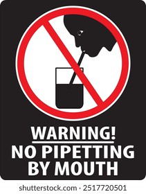 No pipetting by mouth laboratory safety sign notice vector