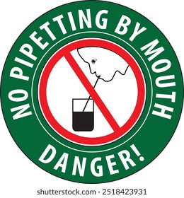 No pipetting by mouth laboratory safety sign notice vector