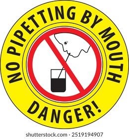 No pipetting by mouth laboratory safety sign notice vector