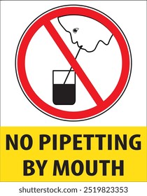 No pipetting by mouth laboratory safety sign notice vector