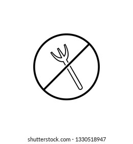 No pitchfork icon. Simple thin line, outline vector of Halloween ban, prohibition, forbid icons for UI and UX, website or mobile application
