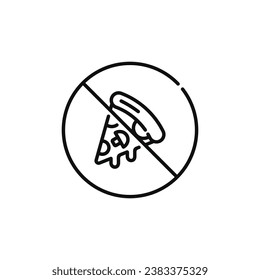 No pizza allowed line icon sign symbol isolated on white background. No food sign symbol