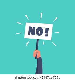 No placard in hand man. Banner in the human hand. Vector illustration flat design. Isolated on a white background.