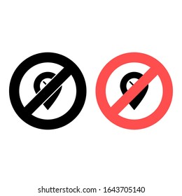 No placeholder icon. Simple glyph, flat vector of location ban, prohibition, forbiddance icons for ui and ux, website or mobile application
