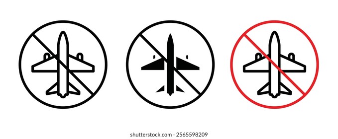 No plane sign vector in black and red colors
