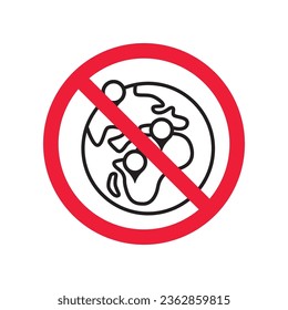 No planet icon. Forbidden earth icon. Prohibited globe vector icon. Warning, caution, attention, restriction, danger flat sign design symbol pictogram