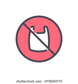 No plastic bag color line icon. Forbidden shopping bag vector outline colorful sign.