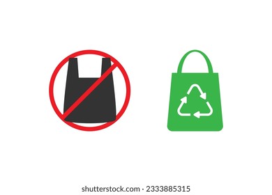 Keine Plastiktüte oder umweltfreundliche Tasche oder Recycling-Tasche Symbol Symbol Design Vektorgrafik