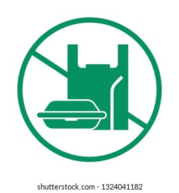 No plastic bag foam hinged containers and straw icon logo vector