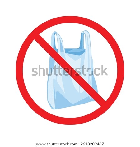 No plastic bag prohibited red ban icon vector illustration. No plastic bag forbidden symbol. Say no to plastic flat design.
