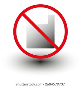 No plastic bag. Red prohibition icon. Environmental vector design. Minimal eco symbol.