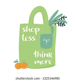 No plastic bag. Shop less. Think more. Eco bag. Zero waste concept. Vector