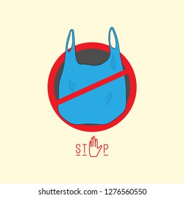 No plastic bag sign with stop typographic design. Vector Illustration.
