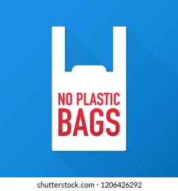 No plastic bags forbidden sign on black background. Vector stock illustration.