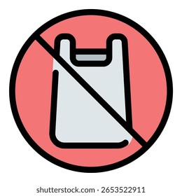 Ilustração em estilo de linha plana sem ícone de sacos plásticos representando consciência ambiental e práticas sustentáveis, adequado para campanhas ecológicas, políticas de varejo e projetos de desperdício zero