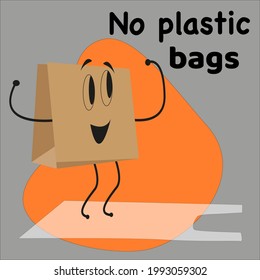 no plastic bags. Say no to plastic. Problematic plastic pollution. Environmental poster.