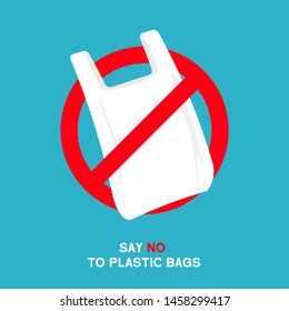 No Plastic Bags Sign Concept Illustration. Stop Pollution Eco Symbol Icon, Plastic Bag Ban Forbidden Trash Sign.