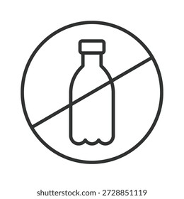 No hay icono de botella de plástico en el diseño de línea. prohibición de plástico, reducción de residuos en el Vector de fondo blanco. Icono de trazo editable ecológico