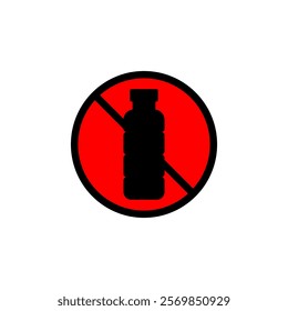 No plastic bottle icon, simple flat style, logo sign symbol vector illustration pictogram, isolated on white for mobile app