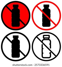 No plastic bottle icon, simple flat style, logo sign symbol vector illustration pictogram, isolated on white for mobile app