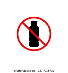 No plastic bottle icon, simple flat style, logo sign symbol vector illustration pictogram, isolated on white for mobile app