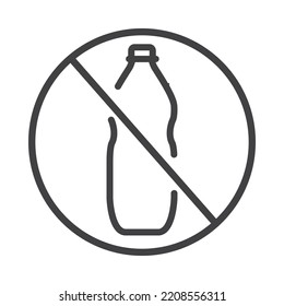 No plastic bottle icon.Stop plastic pollution.Ecology problems. Global warming. No plastic packaging . Bottle ban.Outline vector illustration.Isolated on white background.